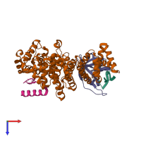 PDB entry 4oww coloured by chain, top view.