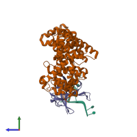 PDB entry 4owx coloured by chain, side view.