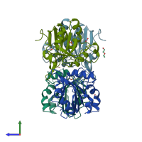 PDB entry 4owy coloured by chain, side view.