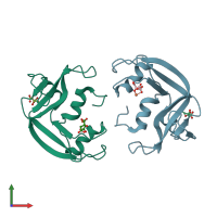 PDB entry 4owz coloured by chain, front view.