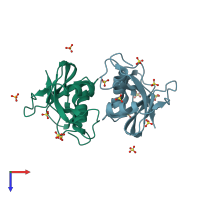 PDB entry 4oxb coloured by chain, top view.