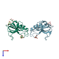 PDB entry 4oxf coloured by chain, top view.