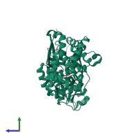 PDB entry 4oxv coloured by chain, side view.