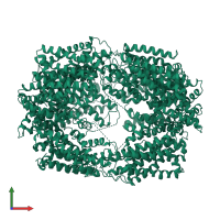 Homo hexameric assembly 2 of PDB entry 4oye coloured by chemically distinct molecules, front view.