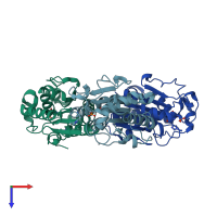 PDB entry 4oyl coloured by chain, top view.