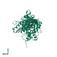 PDB entry 4oyp coloured by chain, side view.