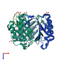 PDB entry 4oyq coloured by chain, top view.