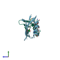 PDB entry 4ozb coloured by chain, side view.