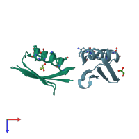 PDB entry 4ozb coloured by chain, top view.