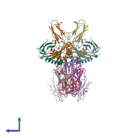 PDB entry 4ozi coloured by chain, side view.