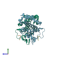 PDB entry 4p0a coloured by chain, side view.