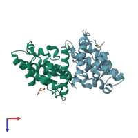 PDB entry 4p0a coloured by chain, top view.