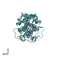 PDB entry 4p0b coloured by chain, side view.