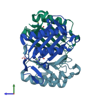 PDB entry 4p0h coloured by chain, side view.