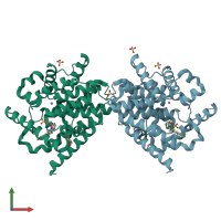 PDB entry 4p0n coloured by chain, front view.