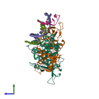 PDB entry 4p0p coloured by chain, side view.