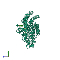 PDB entry 4p0x coloured by chain, side view.