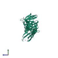 PDB entry 4p16 coloured by chain, side view.