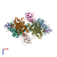 PDB entry 4p1b coloured by chain, top view.