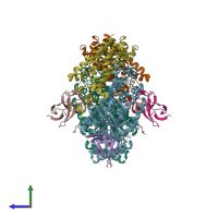 PDB entry 4p1c coloured by chain, side view.