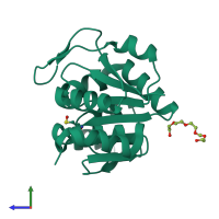 PDB entry 4p34 coloured by chain, side view.