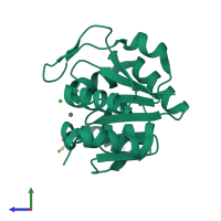 PDB entry 4p35 coloured by chain, side view.
