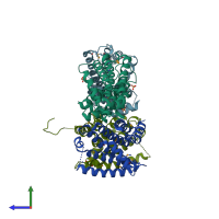 PDB entry 4p3g coloured by chain, side view.