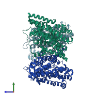 PDB entry 4p3j coloured by chain, side view.