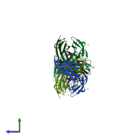 PDB entry 4p3w coloured by chain, side view.