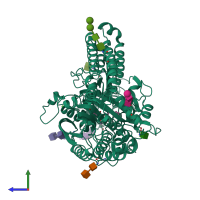PDB entry 4p4e coloured by chain, side view.