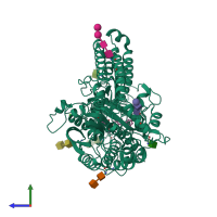 PDB entry 4p4f coloured by chain, side view.