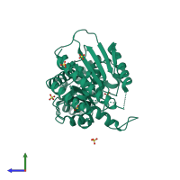 PDB entry 4p4u coloured by chain, side view.
