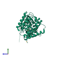 PDB entry 4p52 coloured by chain, side view.