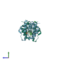 PDB entry 4p5e coloured by chain, side view.