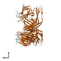 Hetero hexameric assembly 4 of PDB entry 4p5h coloured by chemically distinct molecules, side view.