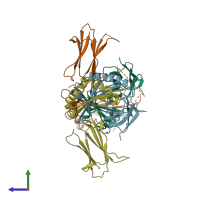 PDB entry 4p5k coloured by chain, side view.