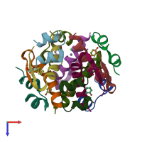 PDB entry 4p65 coloured by chain, top view.