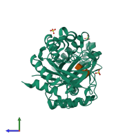 PDB entry 4p8v coloured by chain, side view.