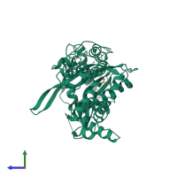 PDB entry 4p9a coloured by chain, side view.