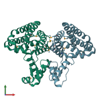 PDB entry 4p9f coloured by chain, front view.