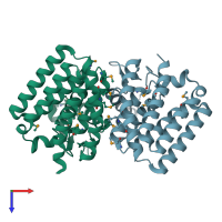 PDB entry 4p9f coloured by chain, top view.