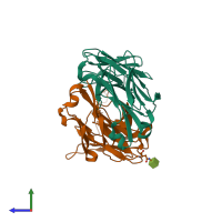 PDB entry 4p9m coloured by chain, side view.