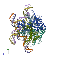 PDB entry 4p9u coloured by chain, side view.