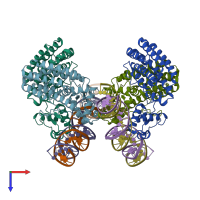 PDB entry 4p9u coloured by chain, top view.