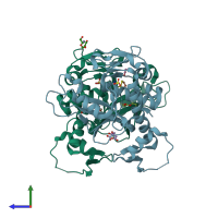 PDB entry 4pa5 coloured by chain, side view.