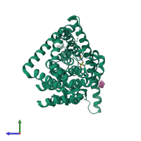 PDB entry 4pb1 coloured by chain, side view.