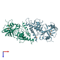 PDB entry 4pbb coloured by chain, top view.