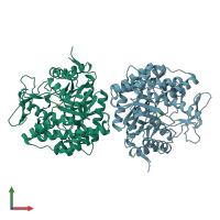 PDB entry 4pbg coloured by chain, front view.