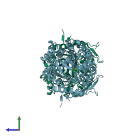 PDB entry 4pbg coloured by chain, side view.