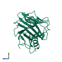 PDB entry 4pbo coloured by chain, side view.